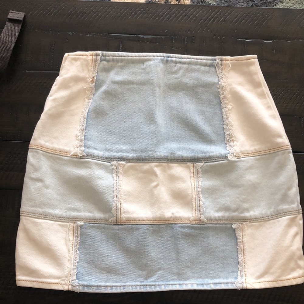 PacSun Two-Toned Mini Jean Skirt Patchwork Exposed Seams Cotton Denim Size 24 - Picture 12 of 16